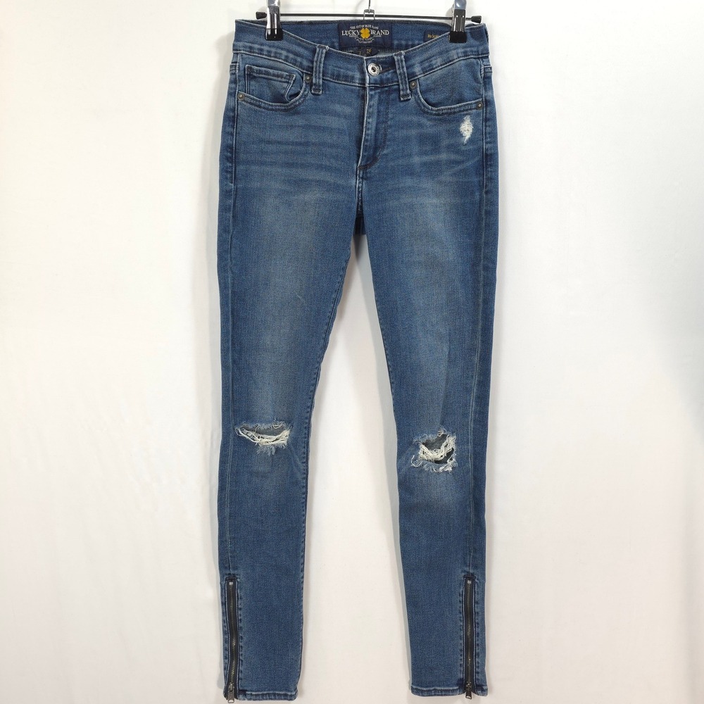 Lucky Brand Brooke Legging Distressed Zipper Blue Women 2/26‎ Edgy Casual